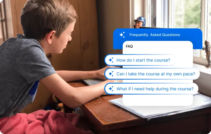 FAQ section answering common course-related queries.